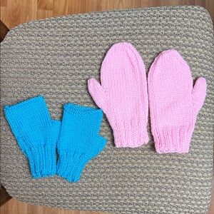 New Hand Knit Kids Mitts Fingerless Gloves Colorful Unisex Crochet